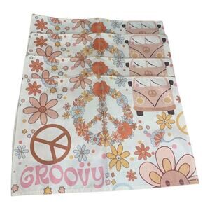 Artoid Mode Hippie Daisy Flower Peace Groovy Fabric Placemats Set of 4 18x12